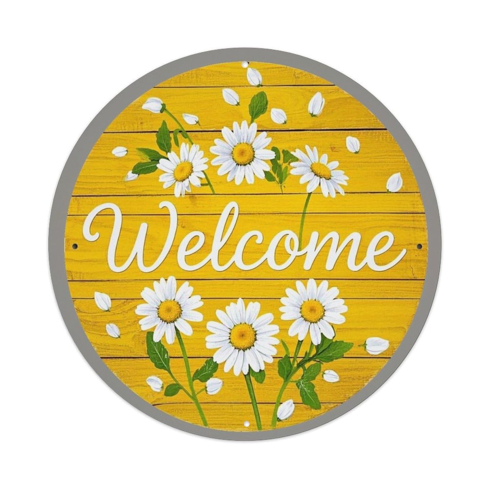 Daisy Flowers Background Welcome Tin Sign Metal Poster Vintage Metal Signs for Home Man Cave Bar Cafe Kitchen laundry room Wall Decorations Gift 8x8Inch