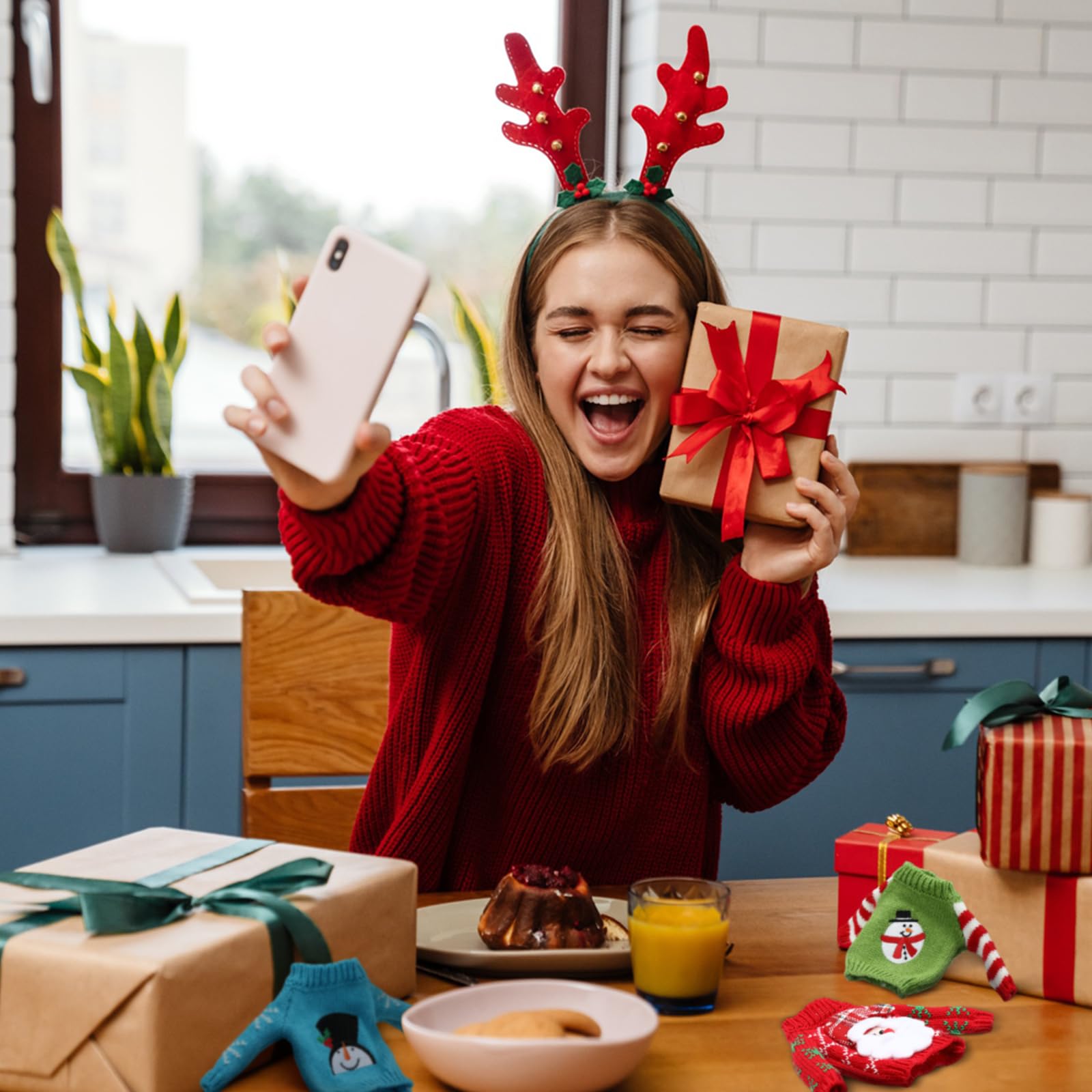 Juego de 9 piezas de accesorios de elfo de Navidad, ropa de elfo, suéter, ropa de punto, alce, árbol de Navidad, copo de nieve (estilo alce) 4