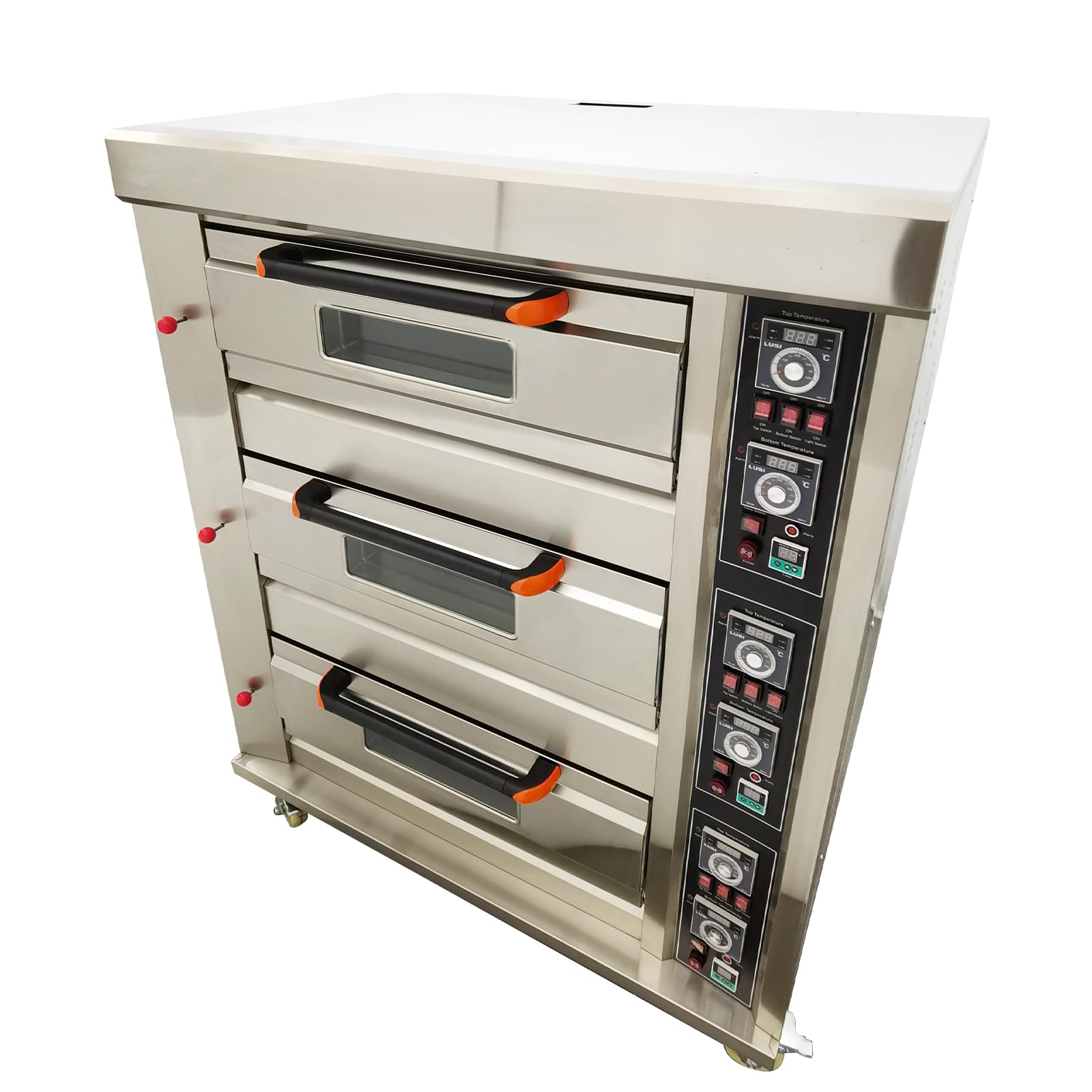 Horno de pizza comercial Máquina de hornear de Piza de calefacción de gas de 3 capas con 6 placas 110V 300W Horno de acero inoxidable para restaurantes Panaderías 0-99min 32.0 °F-752.0 °F