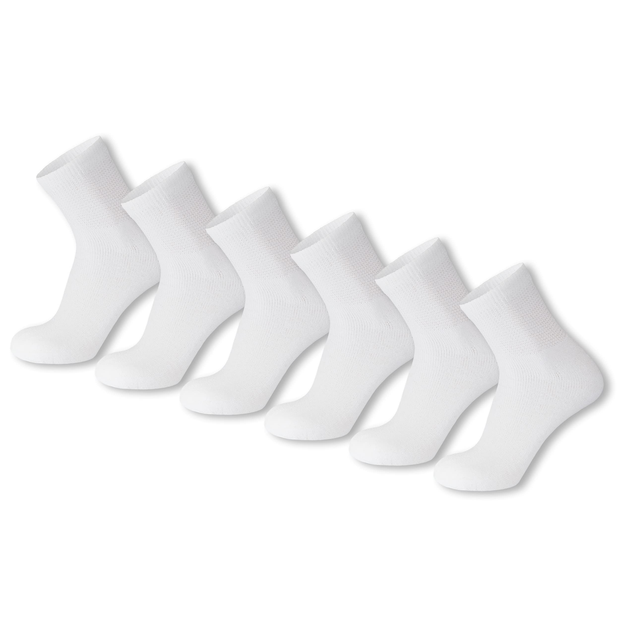 Brooklyn Socks Unisex White - 6 Pairs 6 Pairs Of Cotton Diabetic Non-Binding Neuropathy Quarter Athletic Socks (White, Fits Uk Shoe Size 6-8.5, Eu 39-41)