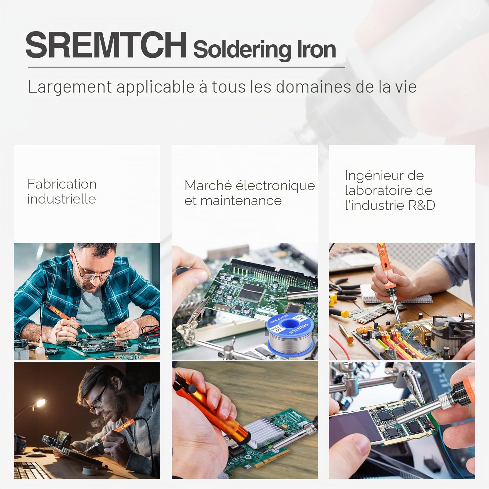 [Upgraded] Fer à Souder Etain de Précision avec Interrupteur ON/OFF, Temperature Réglable 200~450℃, 5 pointes, fil à souder, Support de fer, PU bag