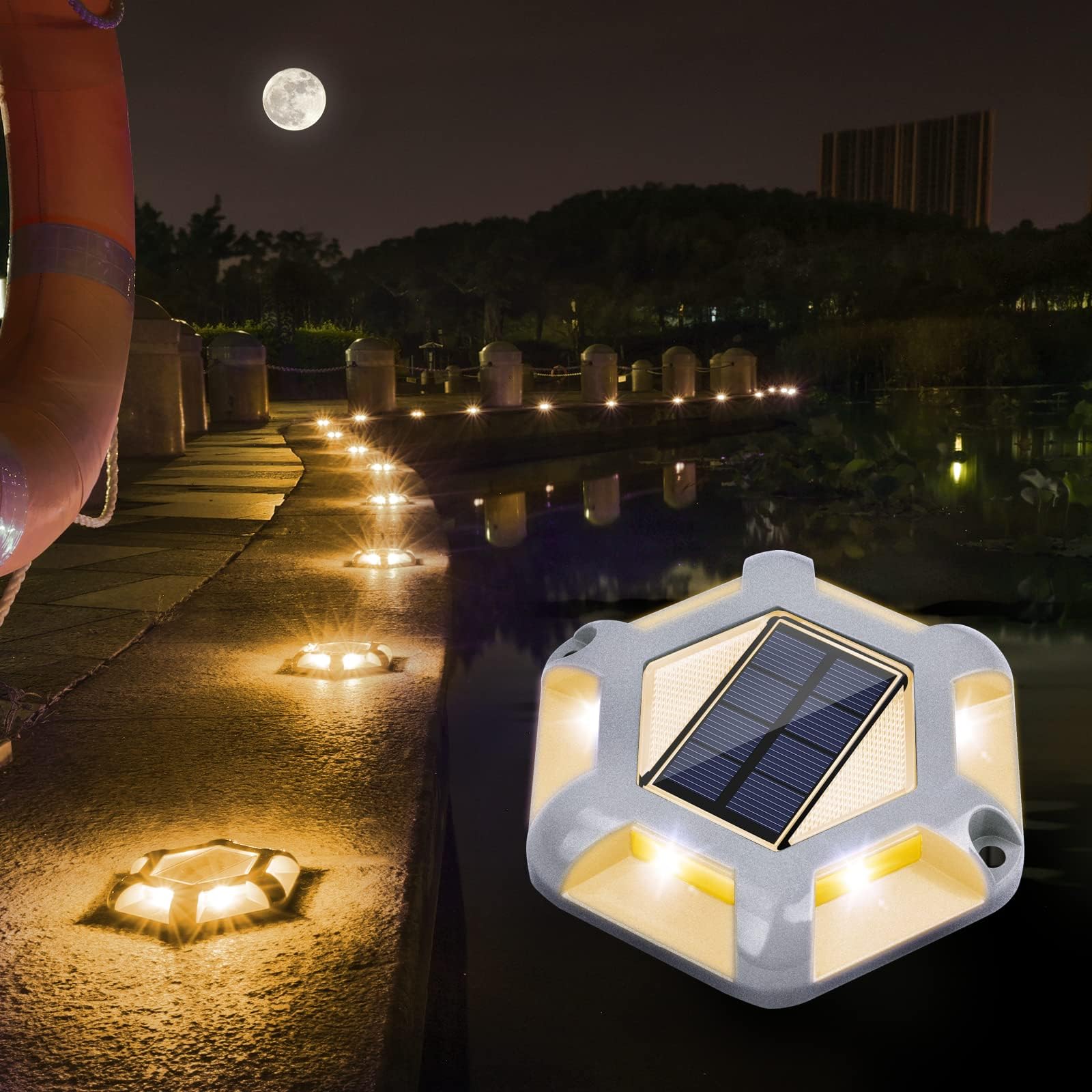 VOLISUN Solar Dock Lights Driveway Deck Lights, 12-Pack Waterproof Outdoor LED Aluminum Warning Step Lights for Driveway (Warm White+White,2 Colors in 1)