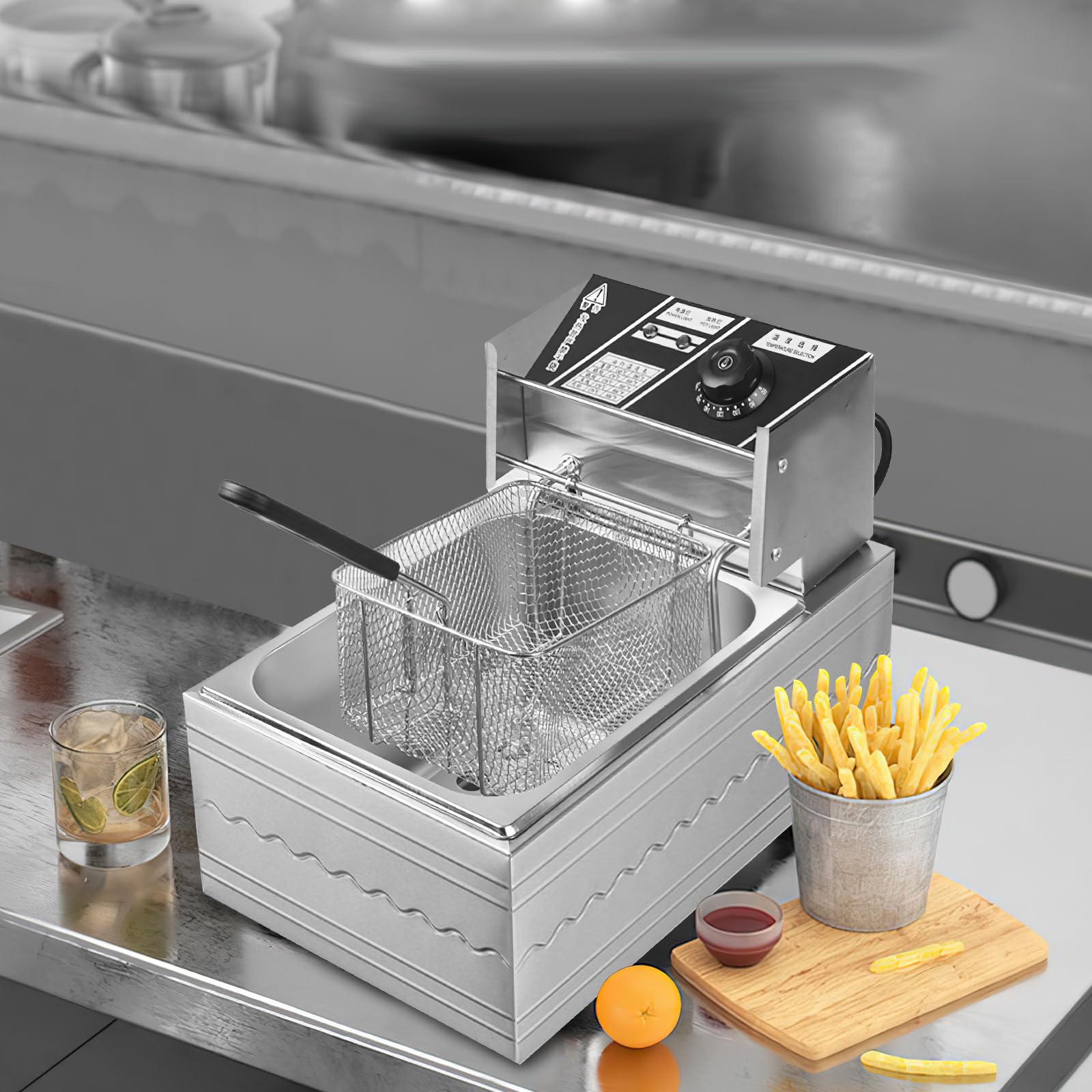 Freidora de Aceite 6L,Freidora ElEctrica con Cesta Incluida,2200,Potencia de 2200W, Potencia 2200W, Temperatura Regulable 200°C, Cuerpo Inoxidable Resistente, uso Doméstico y Comercial (6L)