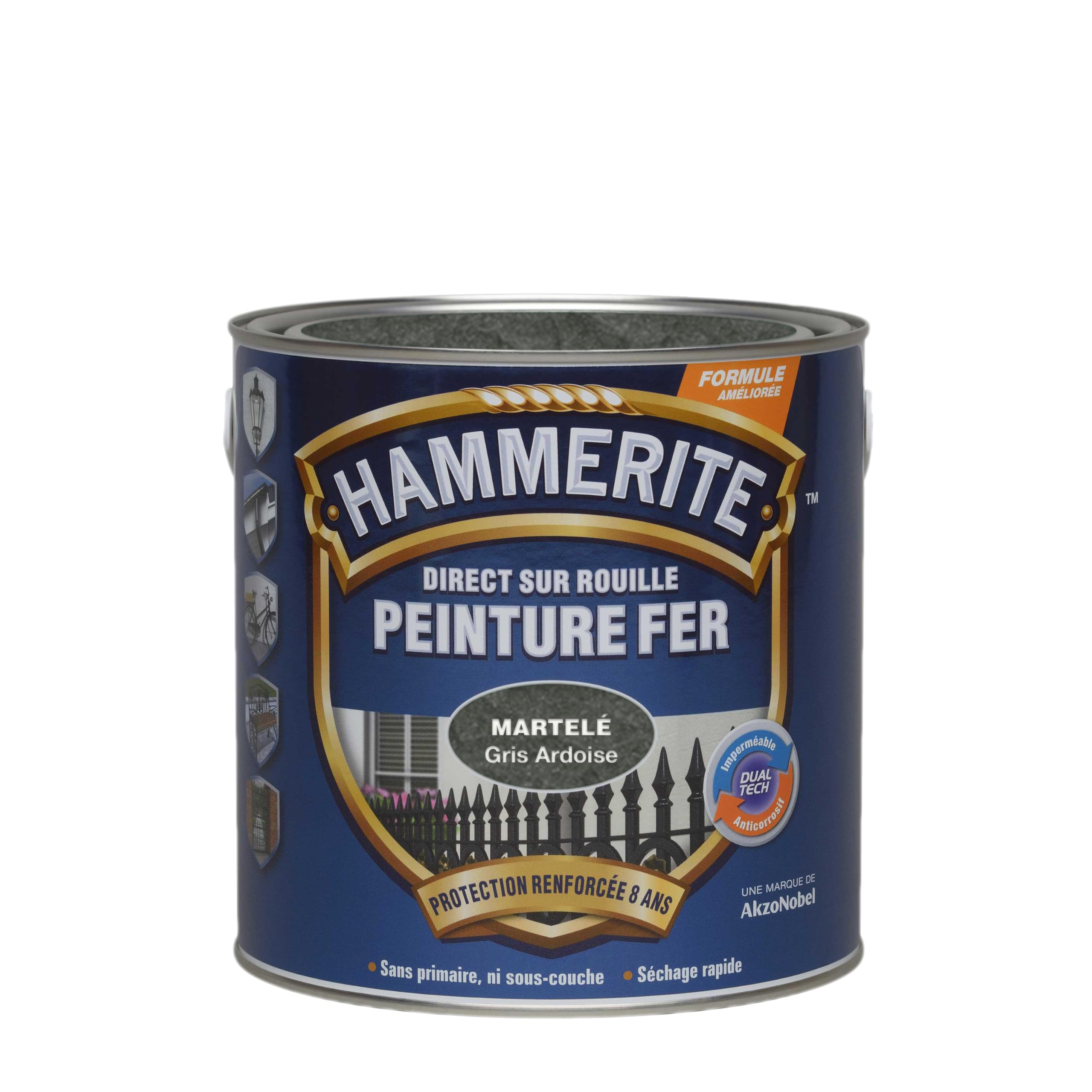 Hammerite Peinture Métal Direct sur Rouille - Anticorrosion, imperméable, direct sans sous-couche - Gris Ardoise Martelé 2,5 L