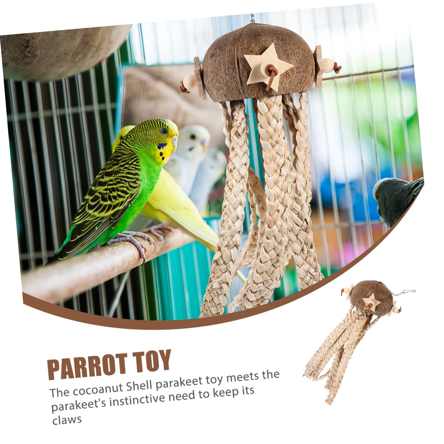 TOYANDONA Vogelspielzeug aus Kokosnussschale zum Aufhängen Sicheres Kauspielzeug für Papageien Futterspielzeug für Vogelkäfige und Natürliche Beschäftigung