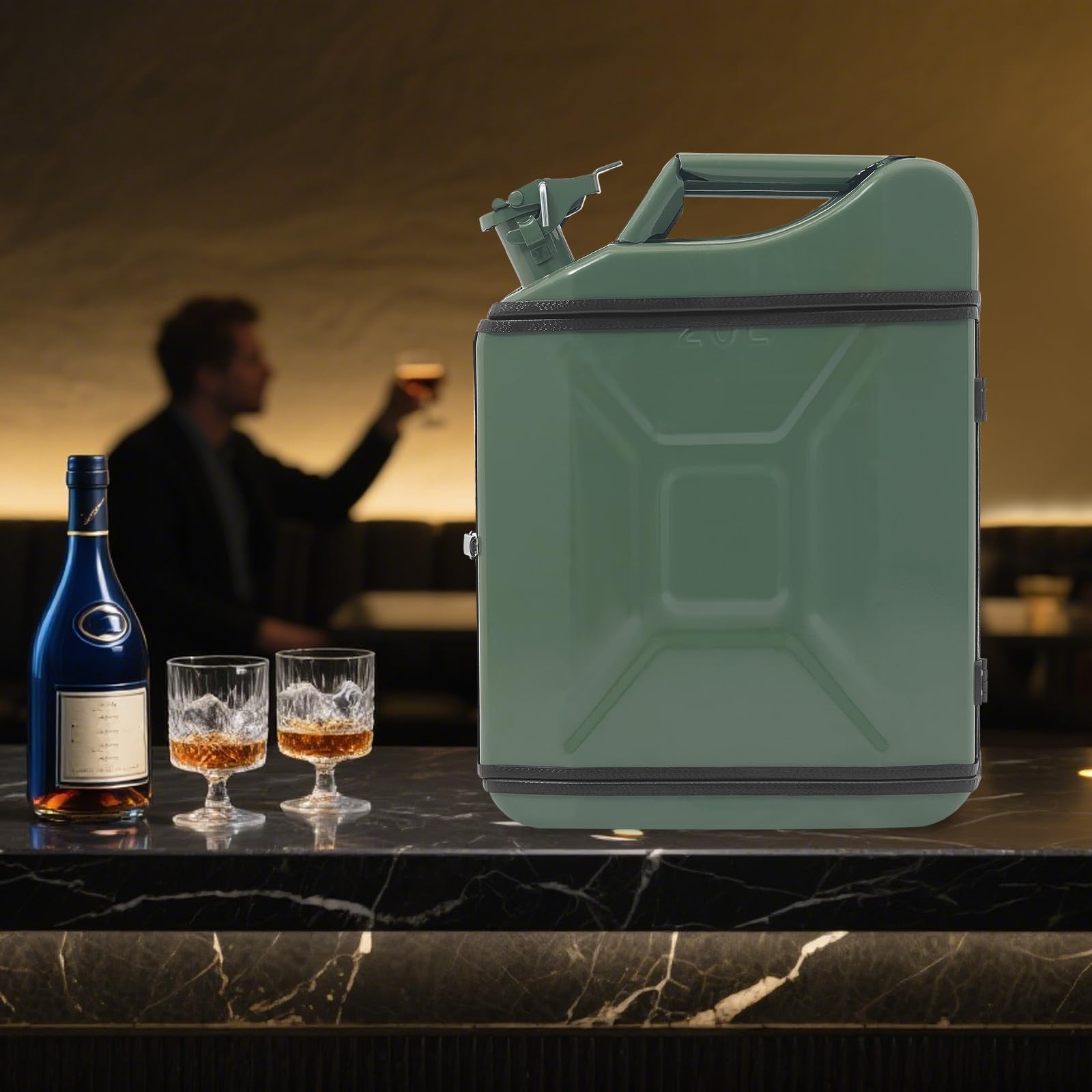 20L Kanister Mini Bar – Mobile Jerrycan Bar aus Metall mit abschließbarem Deckel, tragbarer Whisky-Schrank für Zuhause Camping Party, Geschenk für Männer