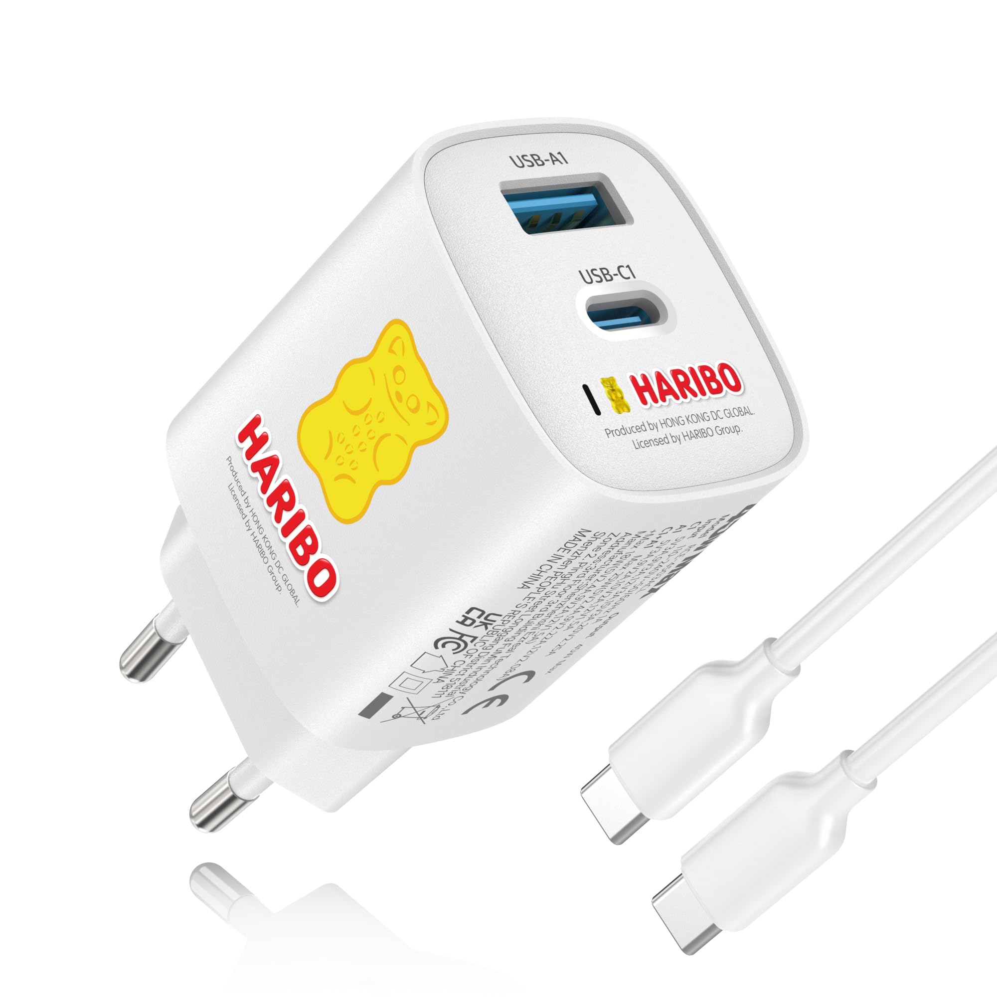 HARIBO 45W USB C Ladegerät, 2-Port Schnellladegerät PPS USBC Netzteil GaN Charger für Samsung Galaxy S25 Ultra/S24/S23/S22/S21/S20/Note20, für iPhone 17/16/15/iPad/Pixel, Kompakt Reisen Geschenk, Gelb