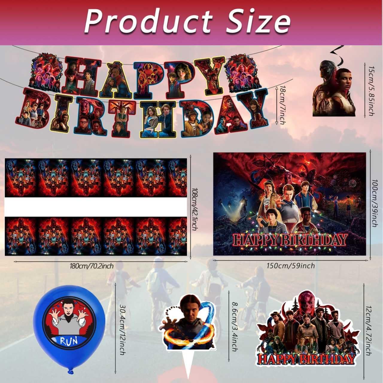 50 PCS Stranger Party Supplies, Birthday Decorations Set Includes Banner, Balloons, Hanging Swirls, Cake Cupcake Toppers, Tablecloth for Boys Girls Theme Party