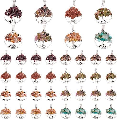 PH PandaHall Colgante Árbol de la Vida Colgantes de Cuarzo Cristal Colgante Plano Redondo Árbol Encanto Mezclado Colgantes de piedras preciosas disponible en Yaxa El Salvador