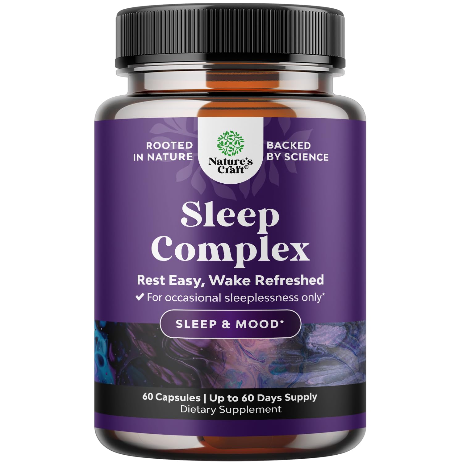 Natures Craft Natural Refreshing Sleep Formula - Supports Healthy Rest - Non Addictive Supplement - Magnesium L-Theanine GABA - Purest Herbal Ingredients - 60 Count