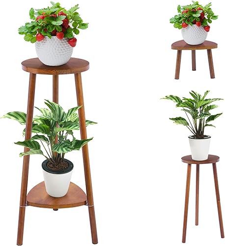 Soporte para plantas alto para interiores, soporte de madera convertible de 2 niveles, soporte para maceta, estante multiusos para plantas de