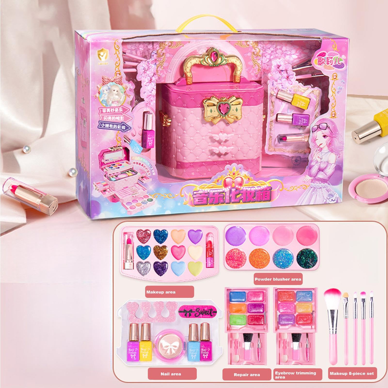 Kinder Make-up Set voor Meisjes - Wasbaar Nep Cosmetisch Speelgoed