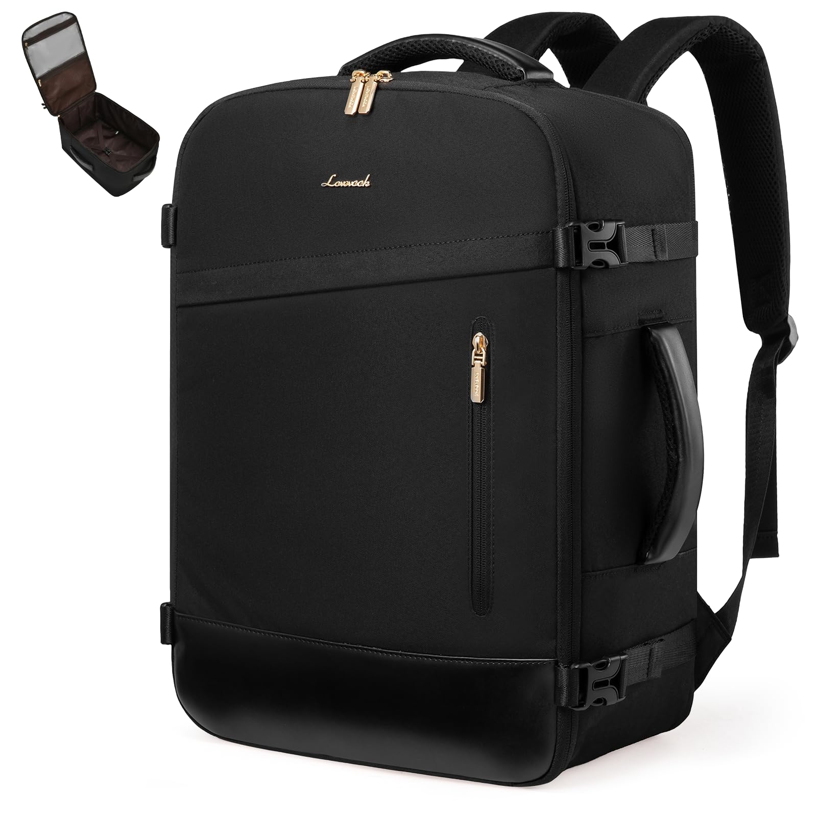 LOVEVOOK Ryanair Handgepäck 40x30x20, 24L Travel Handgepäck Rucksack für Damen und Herren, Erweiterbares Design, Ryanair Rucksack, Reiserucksack Cabin Bag für Eurowings, Wizz Air - Schwarz