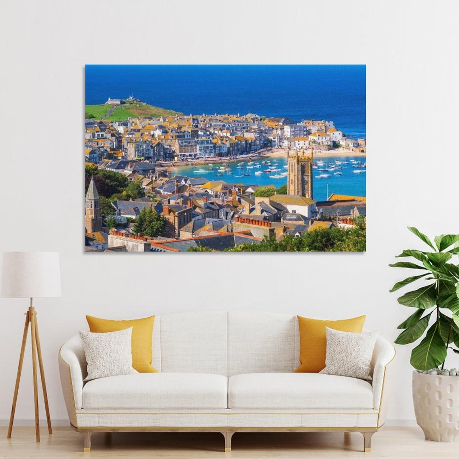 Junmoney Unframe-Style-25 Decorative Wall Artwork Coastal Town With Boats, 24X36inch(60X90cm), For New Homes, Bedrooms Or Workspaces, Canvas Artwork With Gifting Potential