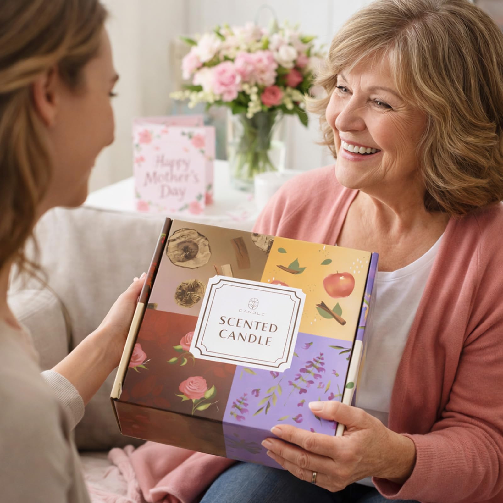 Duftkerzen, Sojawachs, langlebig, Rosen-Lavendel, Sandlaholz, Apfelduft, Geschenke für Frauen, Muttertag, Erntedankfest, Weihnachten, 4 Stück