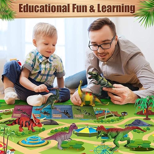 Miniatura 5 de Dinosaur Toys  12 figuras realistas de dinosaurios alfombra y árboles de juego para actividades infantiles para crear un mundo de dinosaurios que