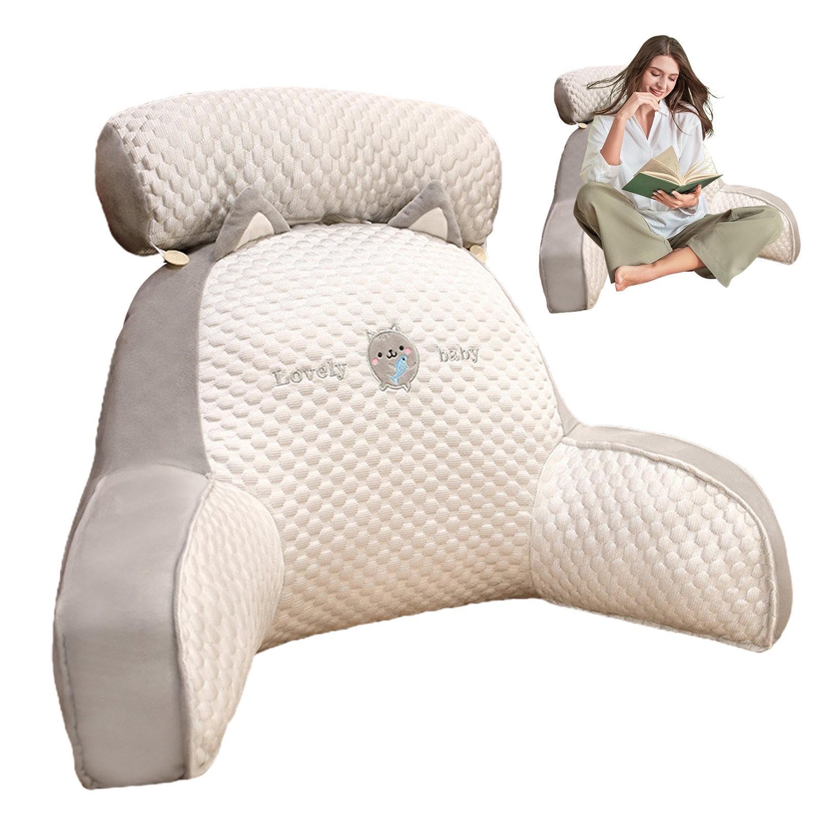 Cuscino Da Lettura Con Braccioli | Supporto Lombare Per Letto E Divano | Federa Rimovibile | Taglia L (70x50x25cm) - Foto 3