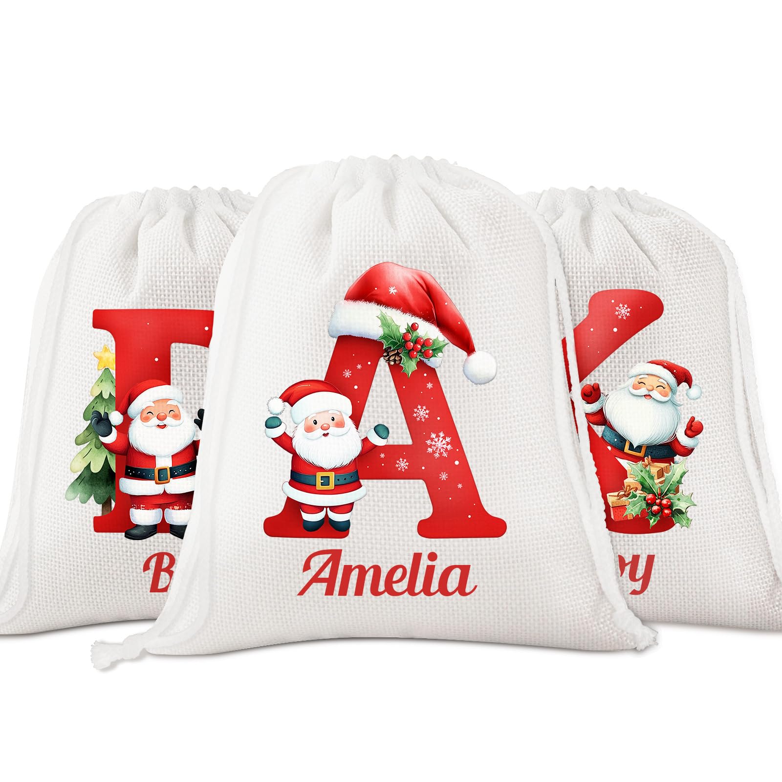papasgix Christmas Sacks Personalised Santa Sack Extra Large with Initial & Name Custom Drawstring Christmas Wrapping Bags Xmas Gift Bags Christmas Stocking Alternative(Red,30x40CM) — image 1