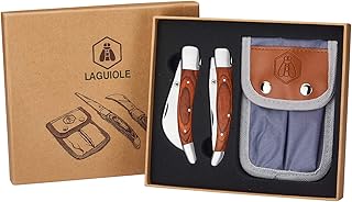 LAGUIOLE - Set de 2 Couteaux Pliants avec Etui - Idéal pour Jardinage - Manches en Bois de Pakka - Pakka - Marron
