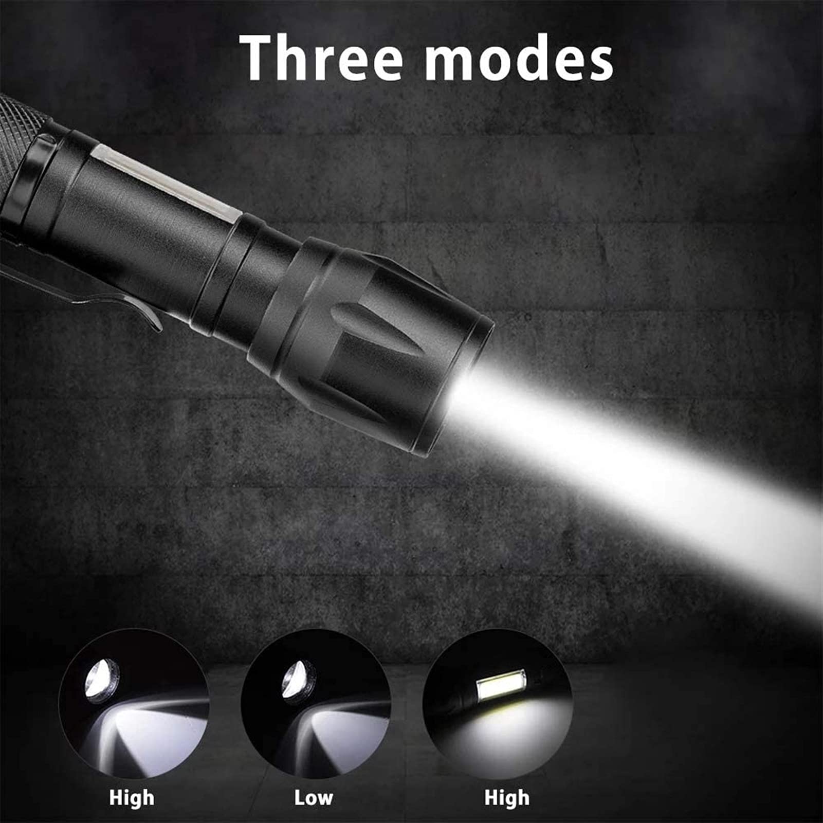 Linterna LED 1200 lúmenes Luz de Flash táctica Recargable súper Brillante Impermeable 3 Modos Linternas de Bolsillo de Mano for Acampar al Aire Libre Senderismo Emergencia