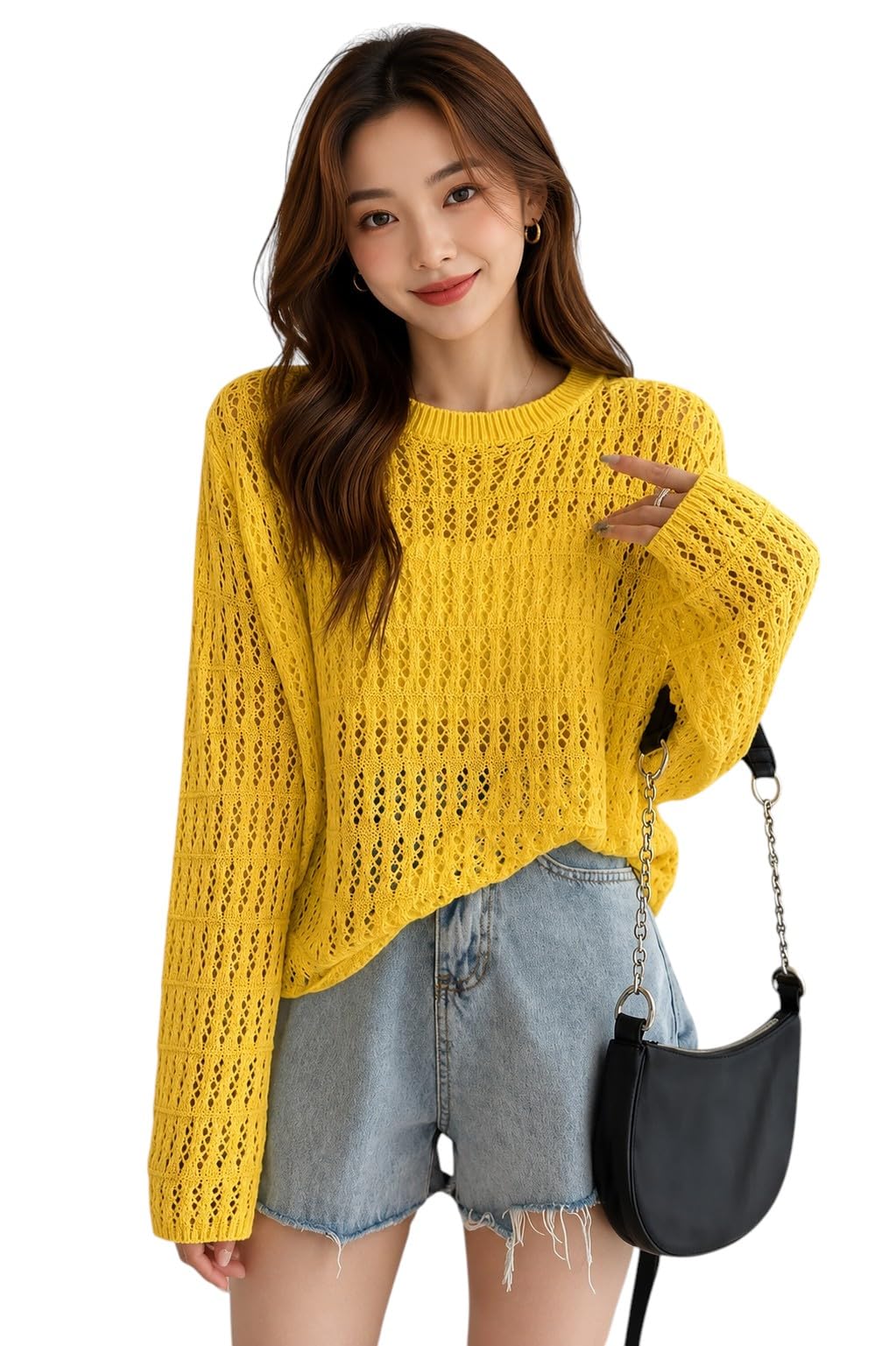 CRAMPLE® Female Spring and Autumn Design Feeling Small and Unique Knitwear Sweater Thin Sun Protection Cover Top Hollow Top