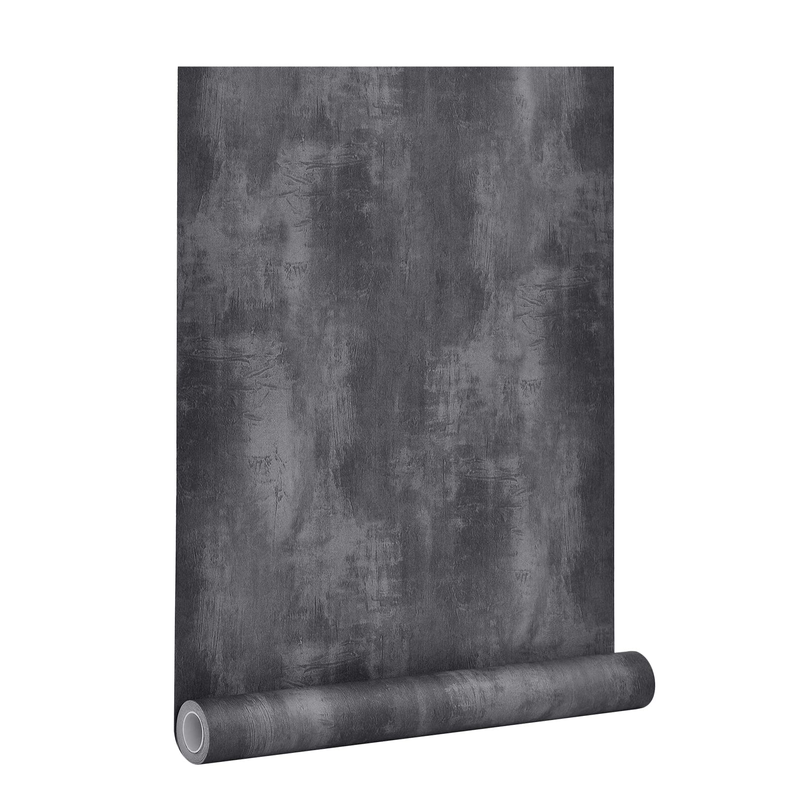 24"x197" Black Grey Concrete Contact Paper Peel and Stick Wallpaper Removable Thick Matte Textured Cement Wallpaper for cabinets Kitchen Countertops Bedroom Self-Adhesive Vinyl Waterproof