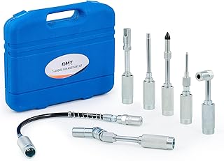 Orion Motor Tech Grease Gun Accessory Kit, 7 Piece Grease Gun Coupler Set for Hard to Reach Grease Fittings, Quick Connect Lubrication Grease Zerk Fitting Adapters with Grease Gun Hose