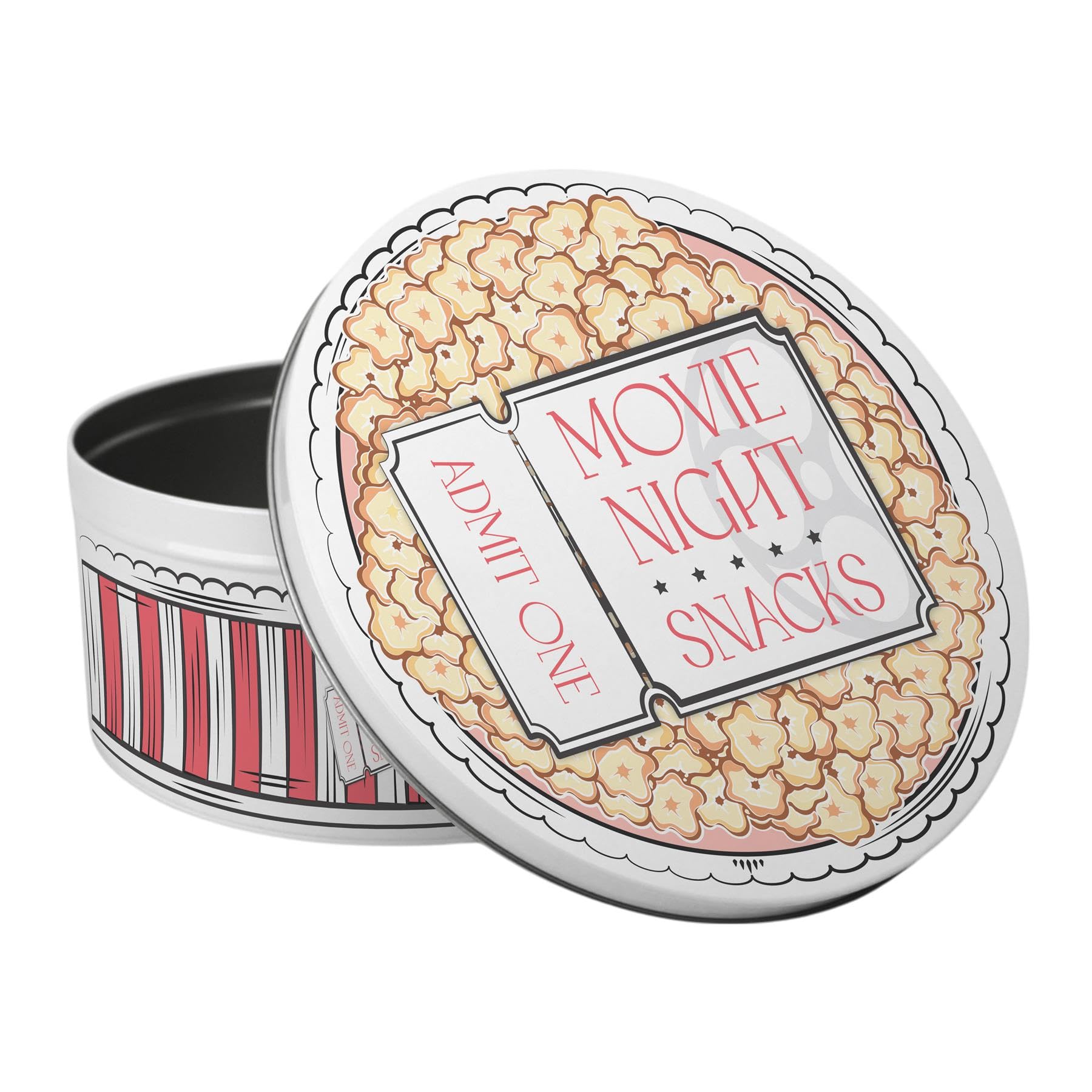 Purely Home Movie Snacks Tin - Cinema & Film Popcorn Gifts - Retro Large Round Metal Kitchen Storage Container 23 x 10cm