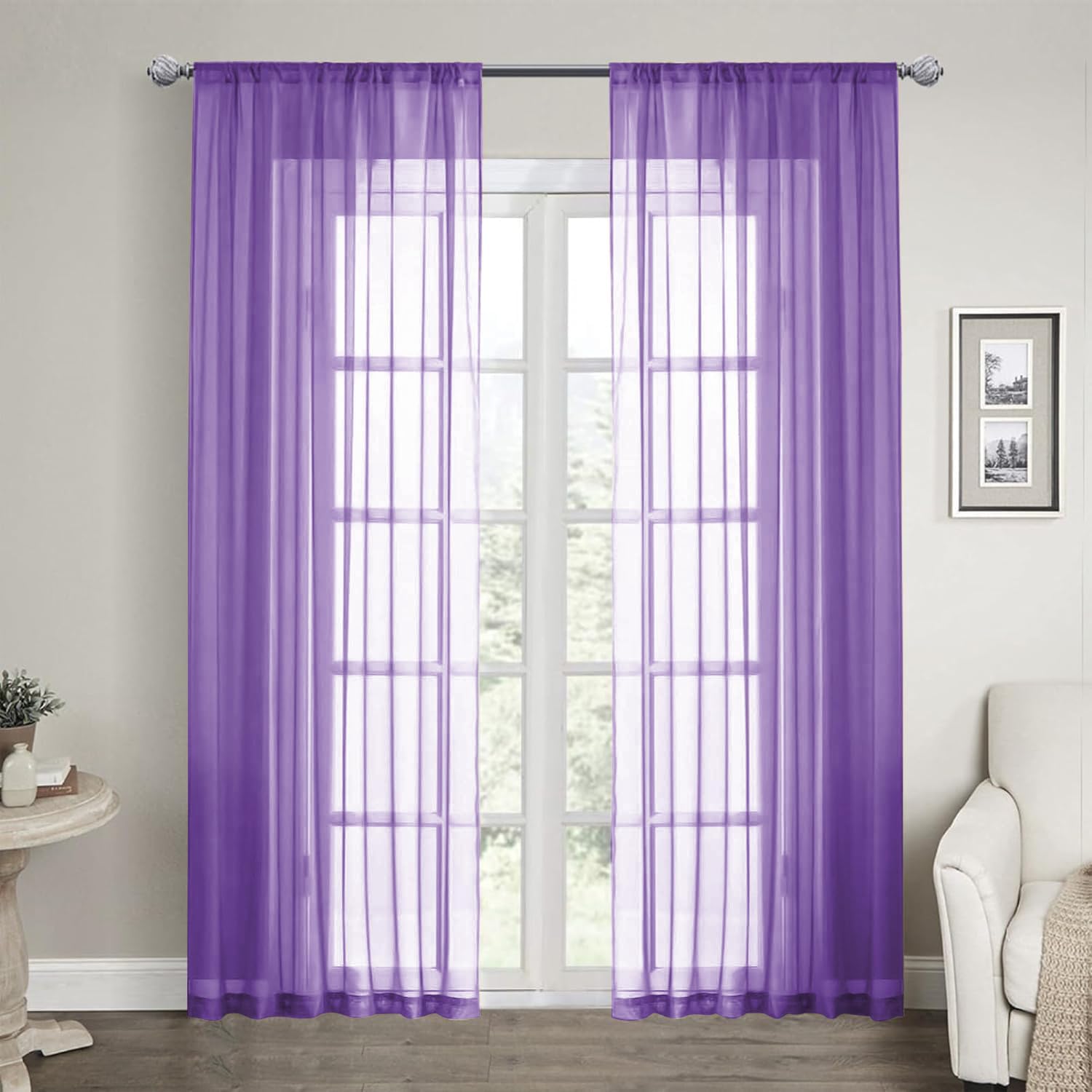LOYOLADY Violet Sheer Curtains 96 inches Long 2 Panels Set Bedroom Sheer Curtains Sheer Curtain for Living Room 52" W x 96" L 52"W x 96"L (Pack of 2) Violet Sheer Curtains