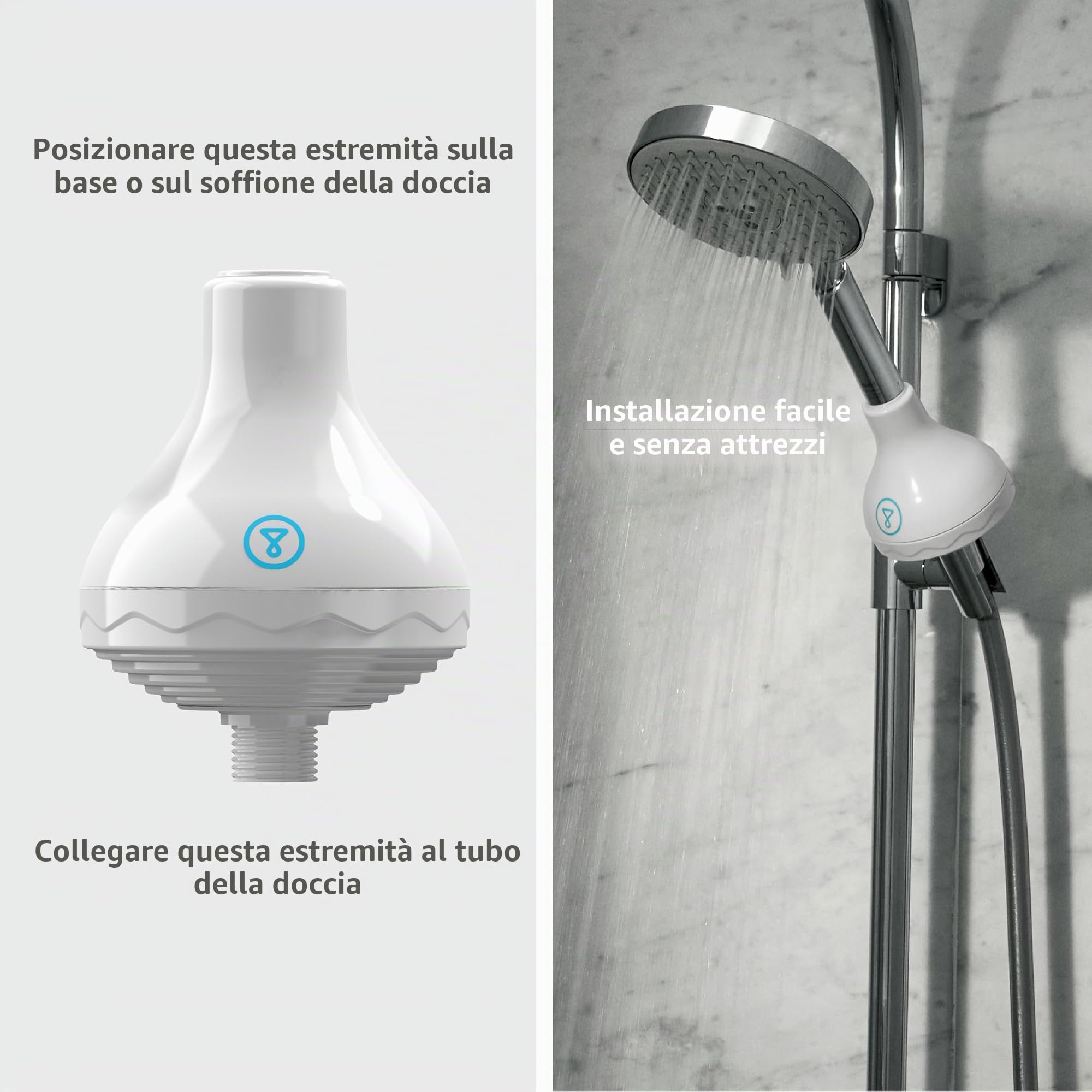 Tappwater ShowerPro - Filtro doccia. Filtro acqua con tecnologia KDF, filtra il calcare, cloro e metalli pesanti. Filtro anticalcare per una pelle morbida e un pelo forte e lucente (Bianco)