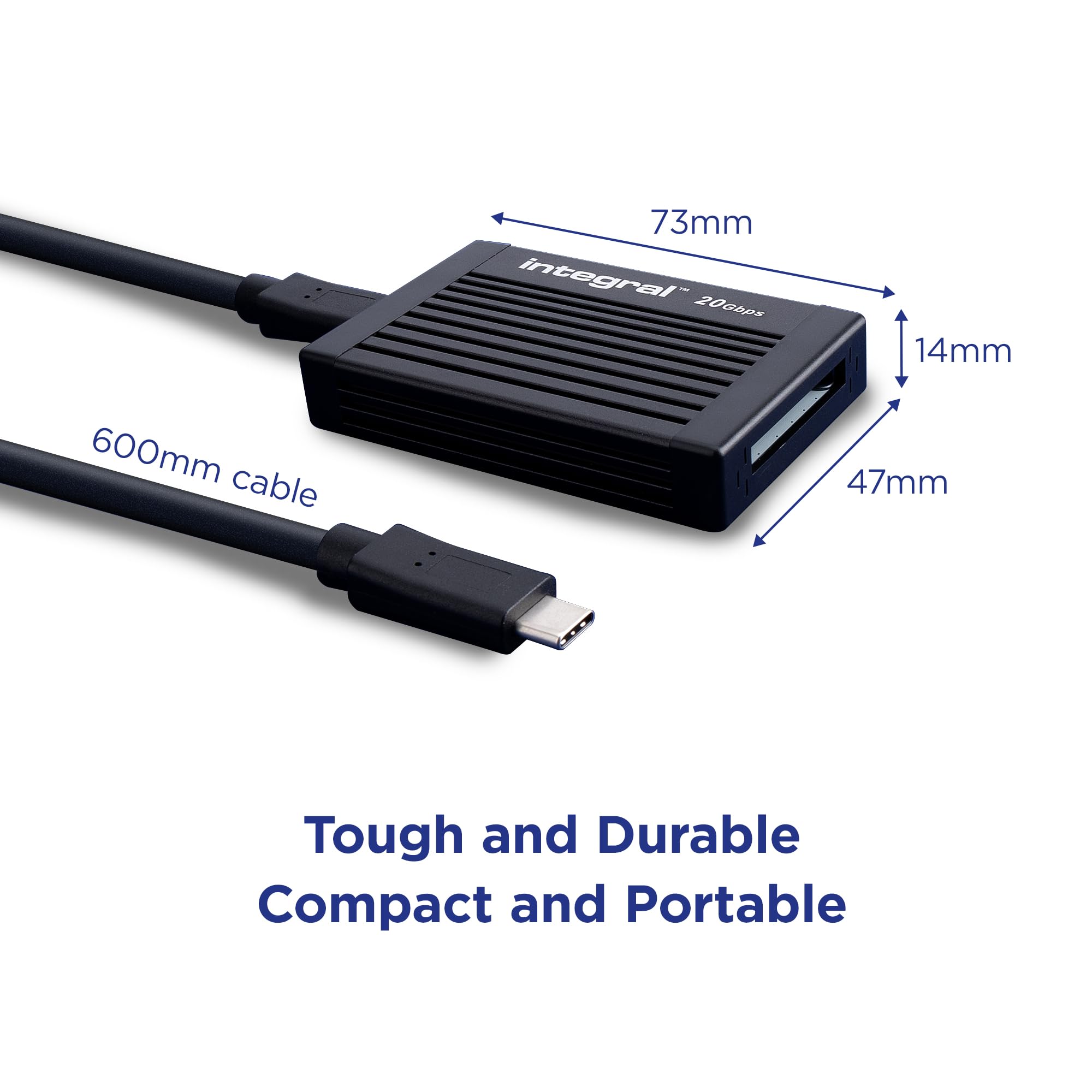 Integral CFexpress 2.0 typ B 20 Gb/s USB C adapter czytnika kart pamięci z kablem 60 cm - USB 3.2 Gen 2x2 - dla iPhone 15/16 Plus/Pro/Pro Max, MacBook Pro/Air M1/M2/M3/M4, iPad, PC, laptop, smartfon