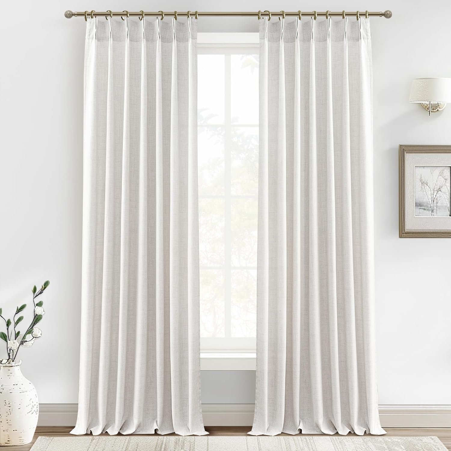102 Inch Long Curtains for Living/Dining Room, Elegant Pinch Pleated Linen Curtain 102 inches Light Filter Privacy That Let Light in Cortinas para Sala Modernas 2 Panels Set Cream Ivory Beige White 40"W x 102"L (Pack of 2)
