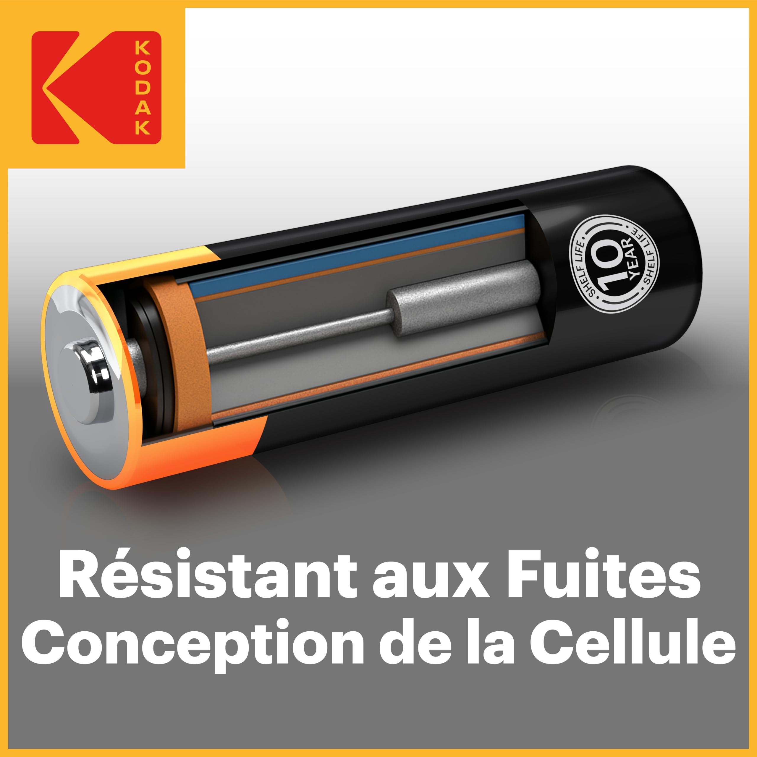 Kodak Xtralife - Paquete de 100 pilas AA, doble A, 1,5 V, 10 años de vida útil, LR6, paquete económico a granel para dispositivos de alto uso, alto drenaje, 12 veces más potencia