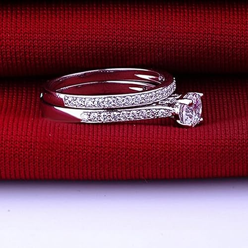 Miniatura 3 de ShiYsRL - Anillo de joyería exquisitos para mujer, compromiso, boda, juego de 2 piezas, circonita cúbica 925, anillos de plata de ley talla 6 10,