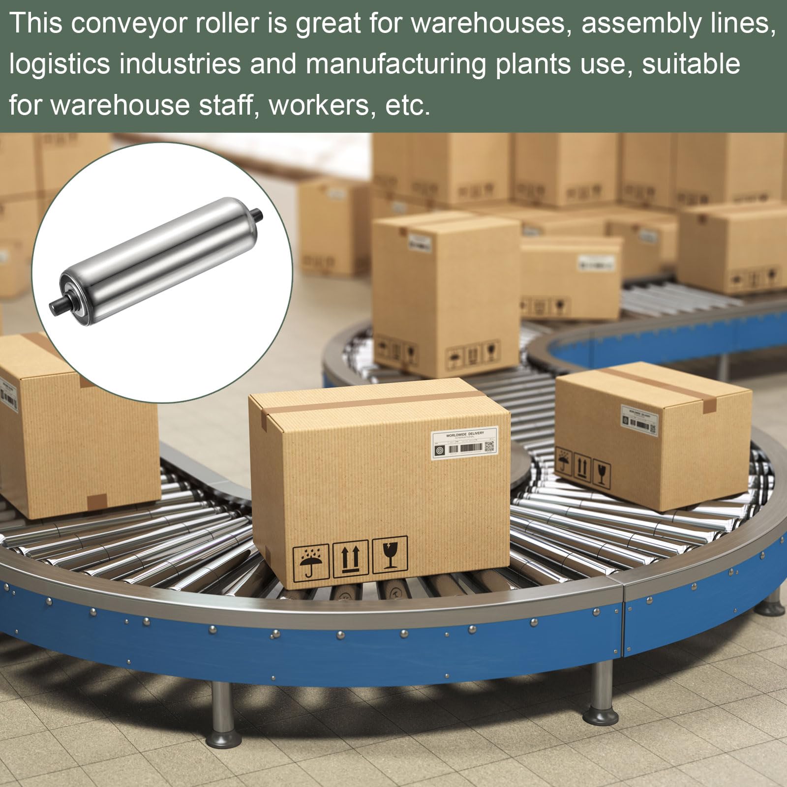 YOKIVE Rouleau de Convoyeur, Remplacement de Rouleau en Acier Inoxydable | Mouvement Lisse, Idéal pour les Usines, Utilisation en Entrepôts (Argent, Dia de 2 Pouces, Longueur de 8 Pouces)