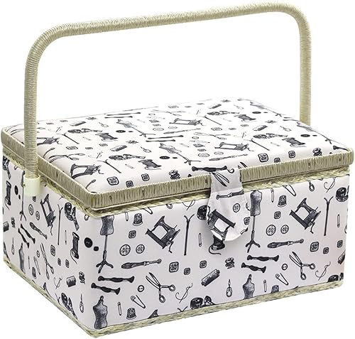 Cesta de costura grande con accesorios, caja organizadora de costura para suministros de costura y almacenamiento de herramientas de manualidades,
