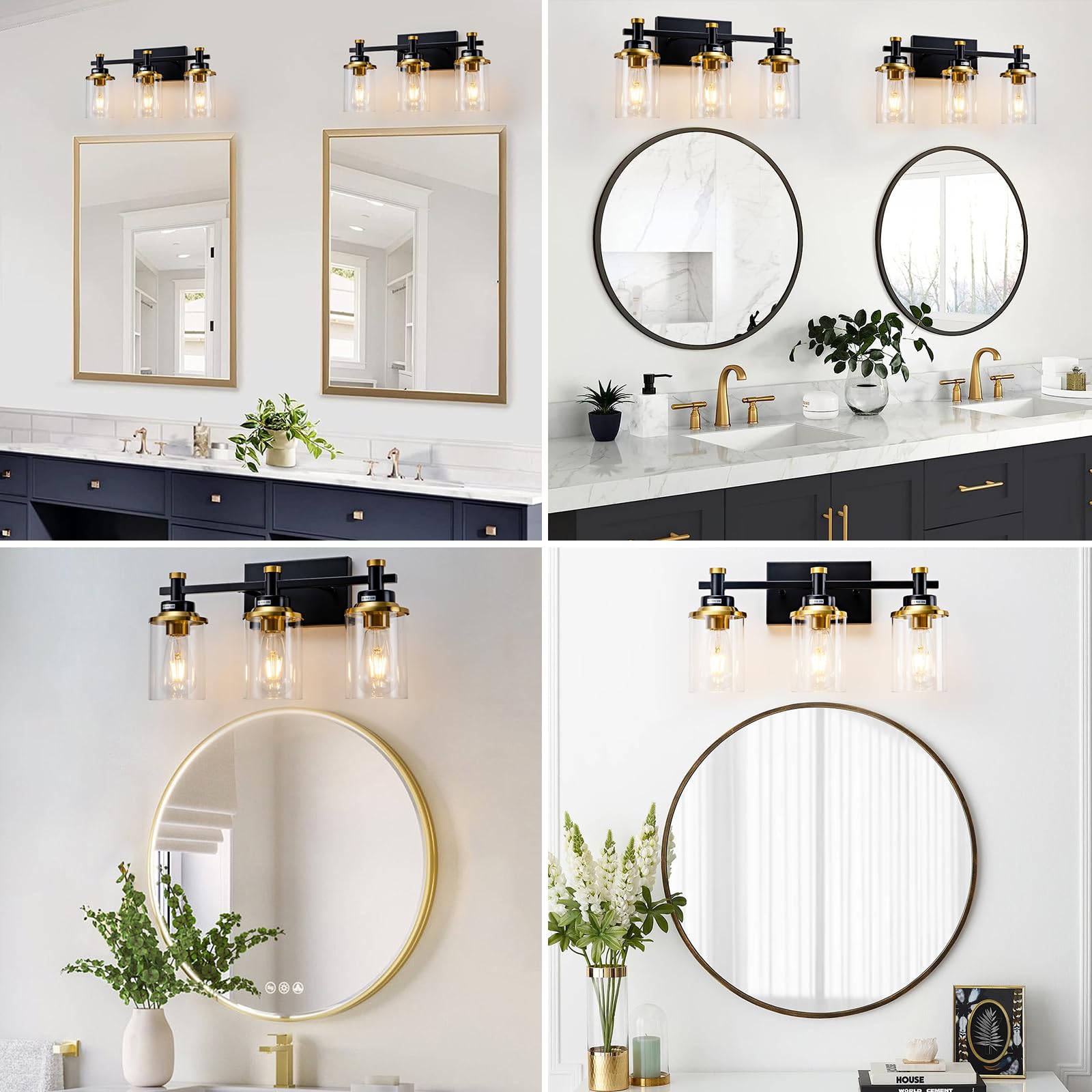 3 Light Bathroom Light Fixtures Black and Brushed Gold Vanity Light Fixture Over Mirror Modern Wall Sconces Lighting — view 7