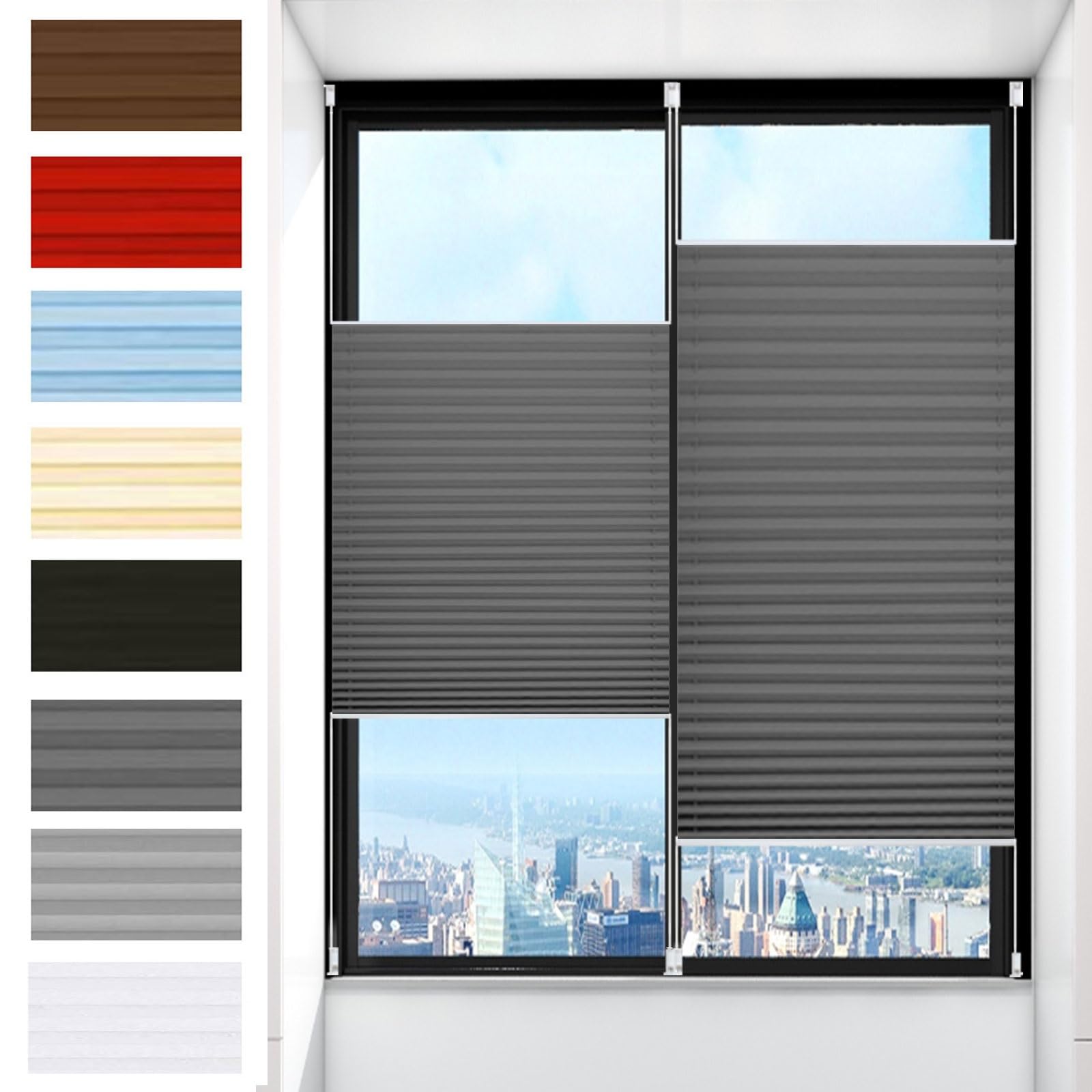 No Drill Blinds 65 x 100 cm (Wxh), No Drill, Light Filtering Light Filtering Shade Including All Mounting Parts for Windows Patio, Dark Grey
