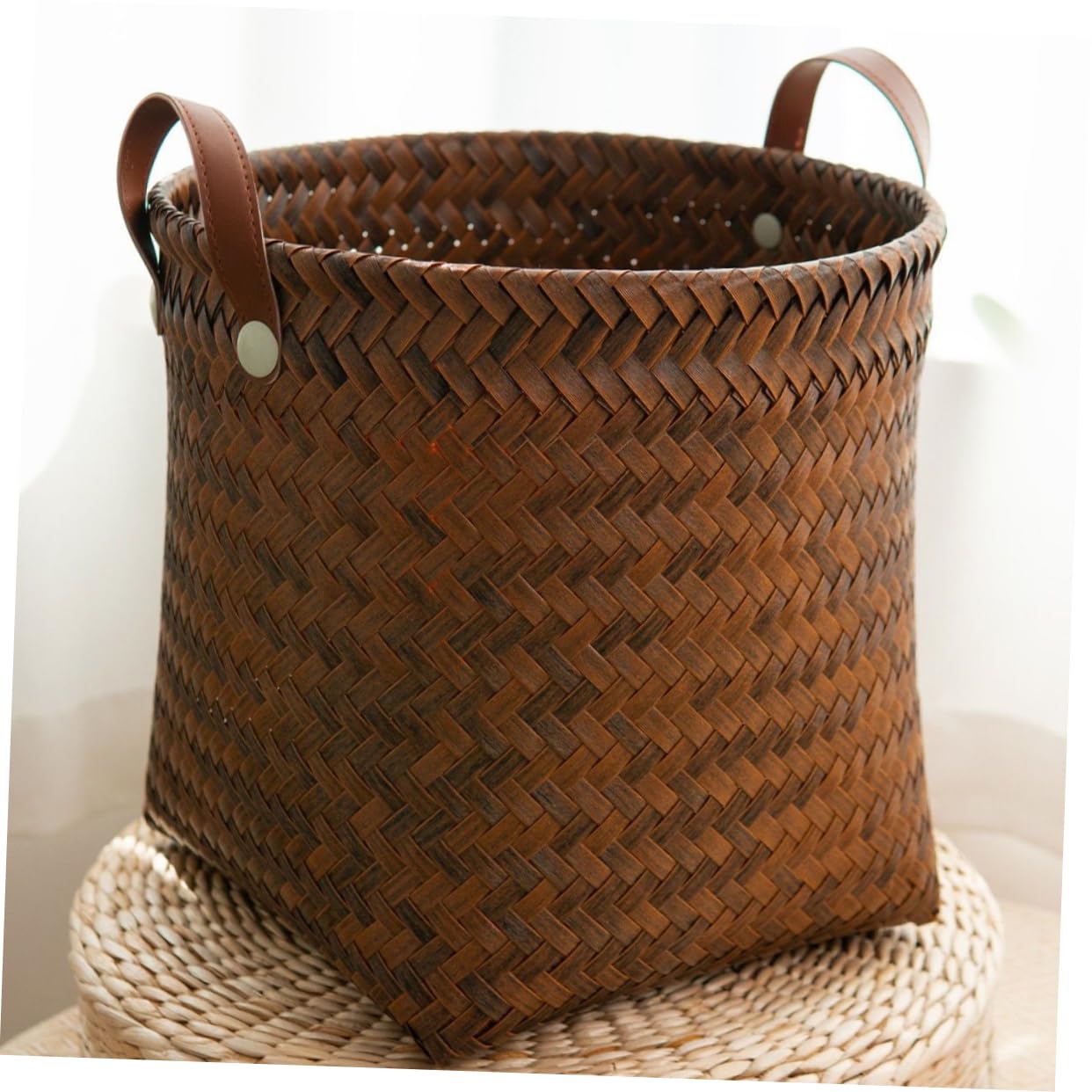 BCOATH Woven Storage Basket Handles Imitation Rattan Design for Home Organization for Sundries Toys and Books Capacity Decorative Storage Bin