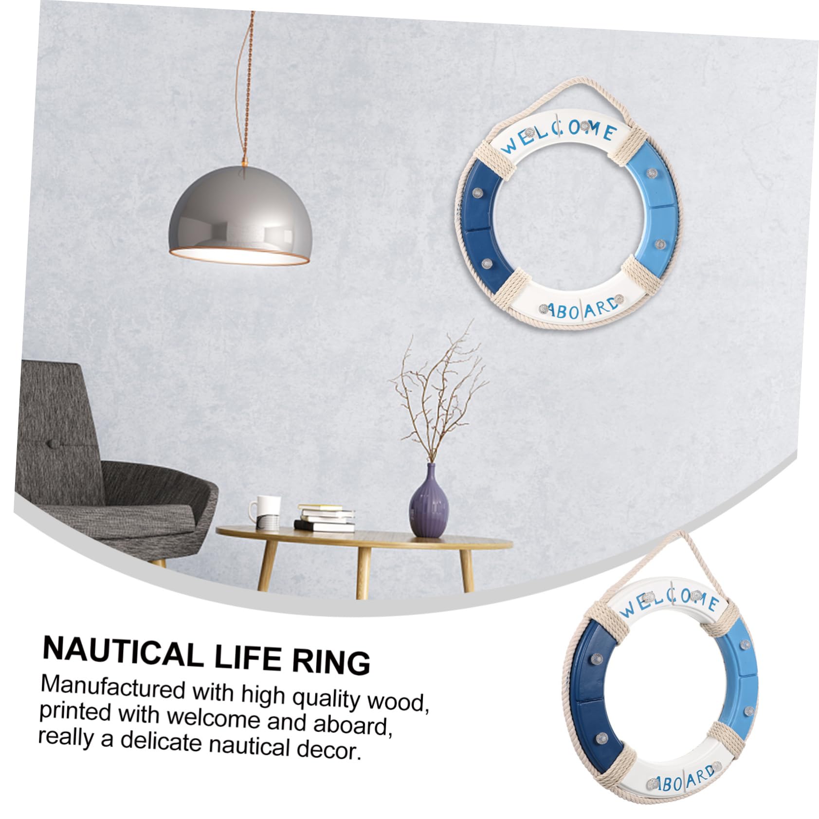 OUNONA Anillo Salvavidas Diseño Náutico de Madera Azul Luz LED y Corte Preciso Acabado Suave para Decoración de Pared para Fiestas y Aulas