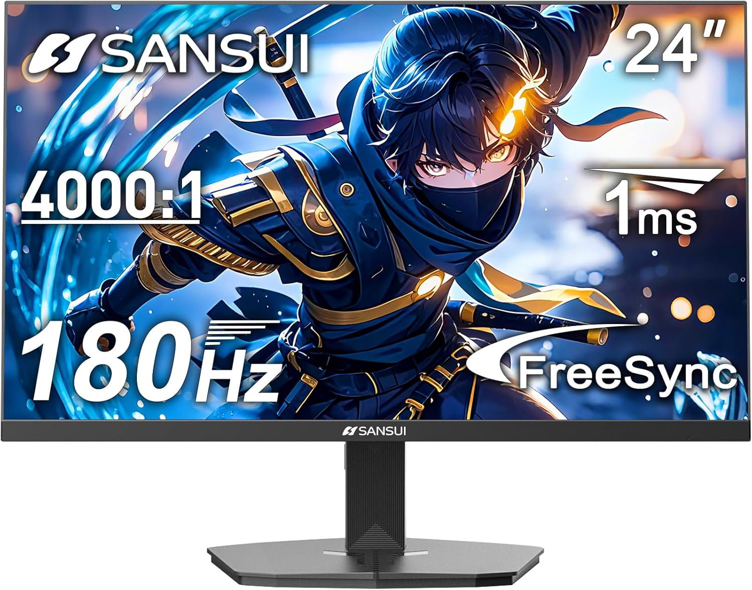 (Incomplete pcs ) SANSUI 24 Inch Gaming Monitor 180Hz, DP 1.4 & HDMI 2.0 Ports High Refresh Rate Computer Monitor, Racing FPS RTS Modes, 1ms Response Time 110% sRGB (ES-G24F4, HDMI Cable Included) 24 Inch 180Hz Gaming Monitor