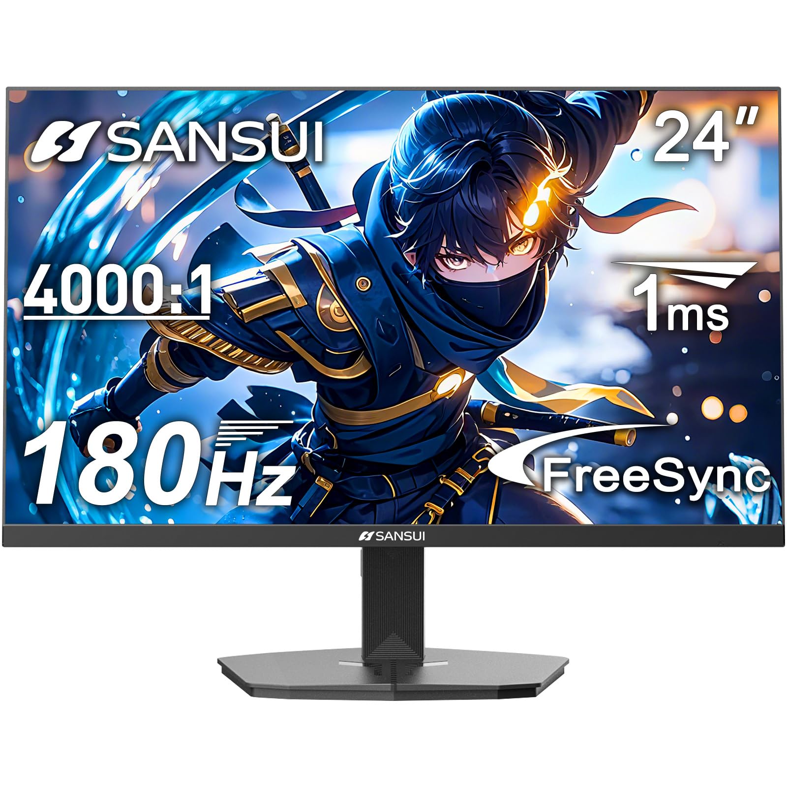 SANSUI 24 Inch Gaming Monitor 180Hz, DP 1.4 & HDMI 2.0 Ports High Refresh Rate Computer Monitor, Racing FPS RTS Modes, 1ms Response Time 110% sRGB (ES-G24F4, HDMI Cable Included)