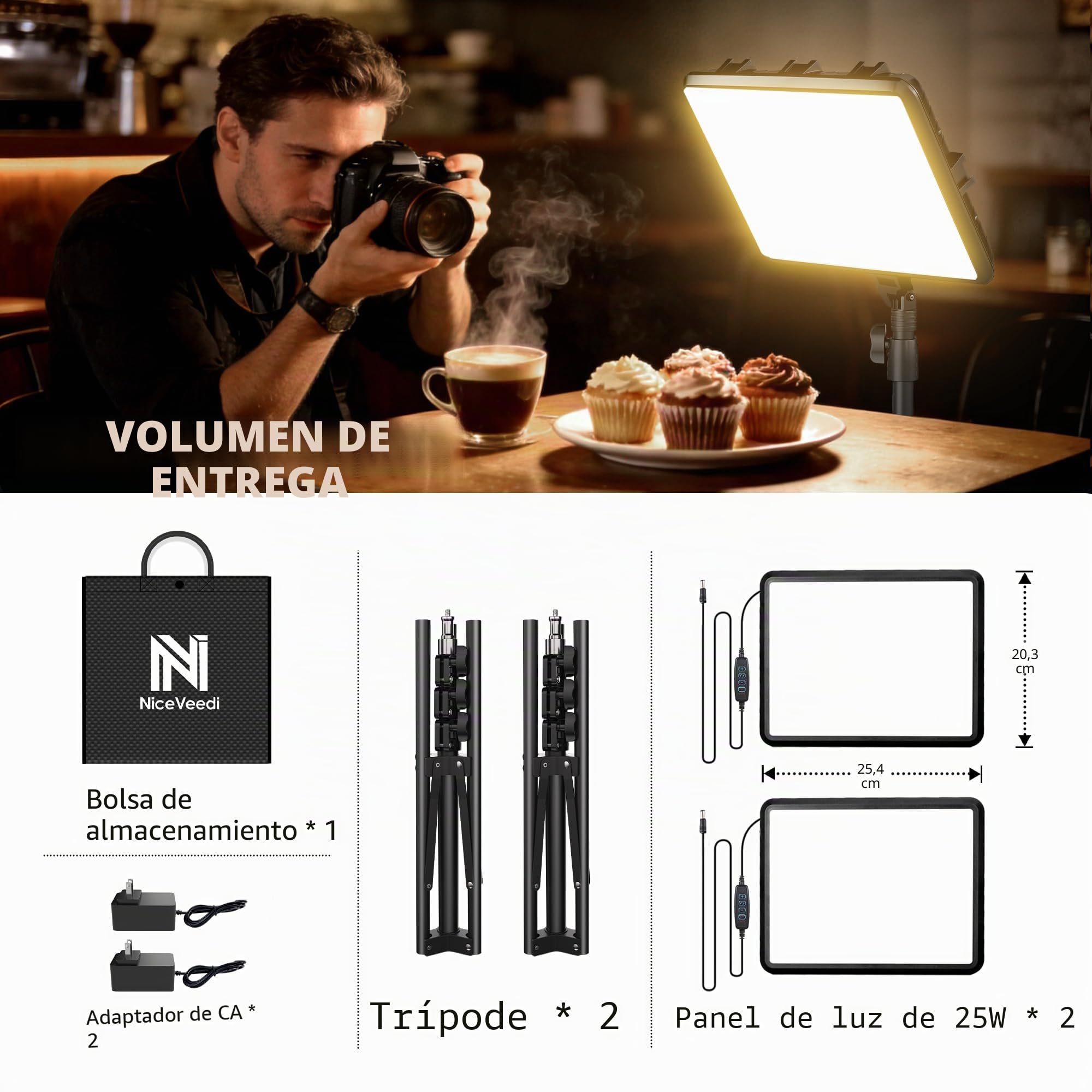 2 Paquete Luz Fotografia LED de Vídeo, 22W Kit de Luz de Video LED, luz de Estudio Regulable de 2900-7000 K con Soporte para 160cm Trípode/USB, Luz de Transmisión para Grabación de Video, para TikTok