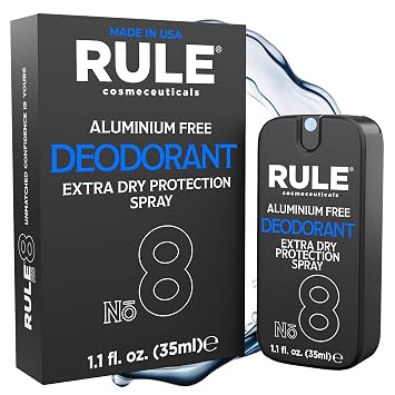 Rule No.8 Deodorant Spray for Men - Aluminum Free & Extra Dry Protection - Strong Odor Control - Antiperspirant for Underarm & Body - Sport & Travel Size Deodorant for Active Men - 30mL
