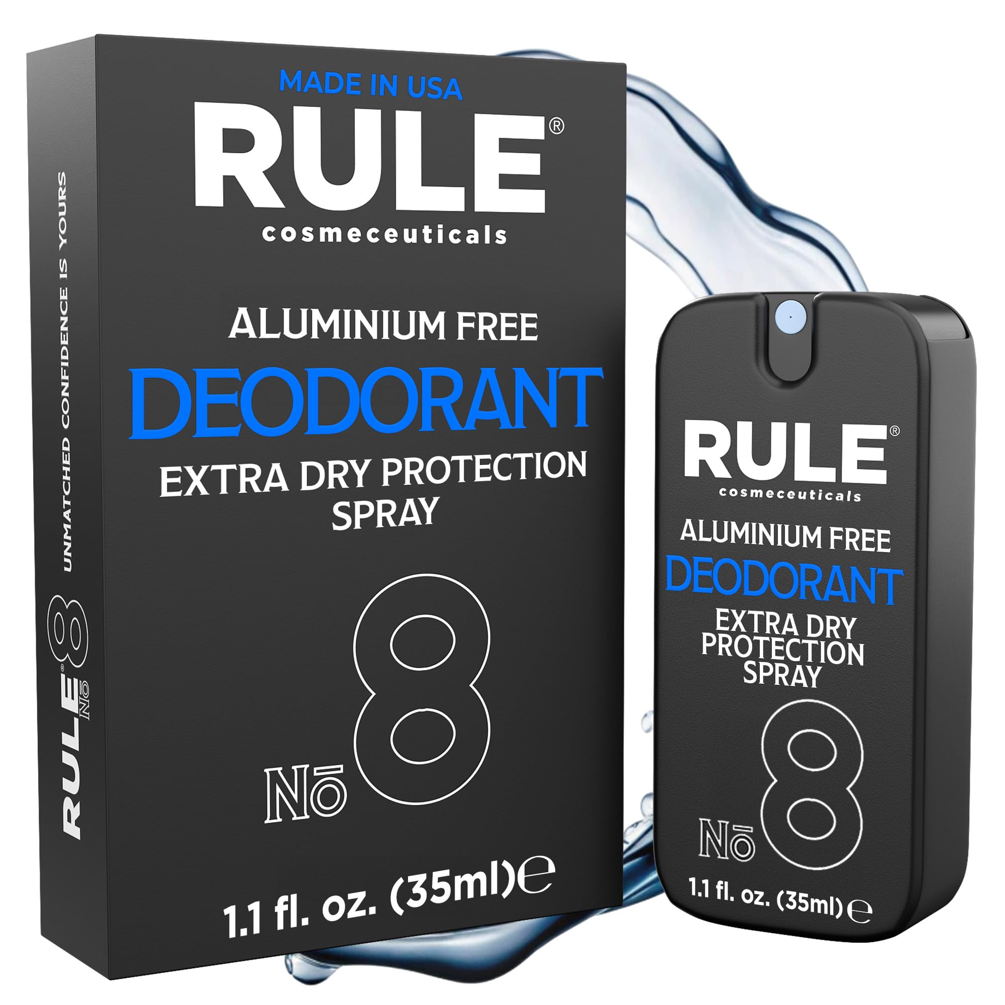 Rule No.8 Deodorant Spray for Men - Aluminum Free & Extra Dry Protection - Strong Odor Control - Antiperspirant for Underarm & Body - Sport & Travel Size Deodorant for Active Men - 30mL