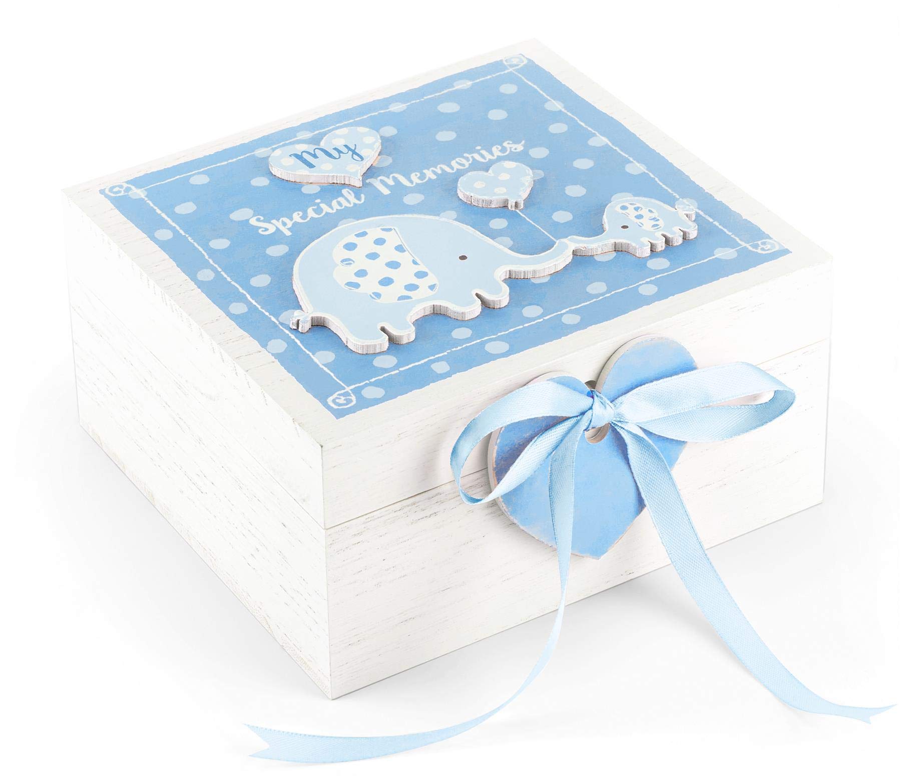 Mousehouse Gifts - cofanetto portaoggetti in legno con elefantino - bambino - azzurro