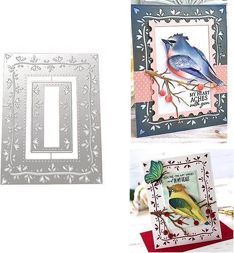 Marco rectangular de corazón, troqueles de metal, troqueles de textura de corazones florecientes, plantillas de troqueles de bricolaje,