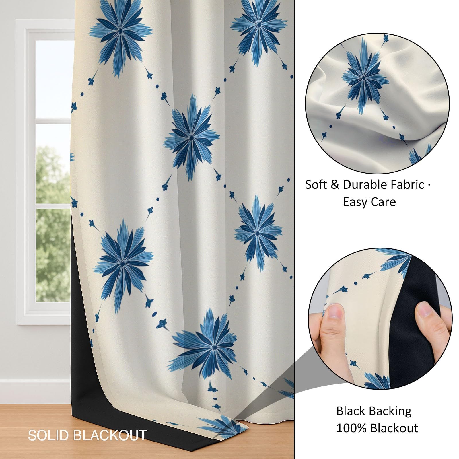 Cortinas Opacas 2 Piezas Patrón De Estrella Retro, Cortinas Salon Cortinas Termicas aislantes Frio y Calor con Ojales para Habitacion Infantil Dormitorio, Beige, 117 x229 cm