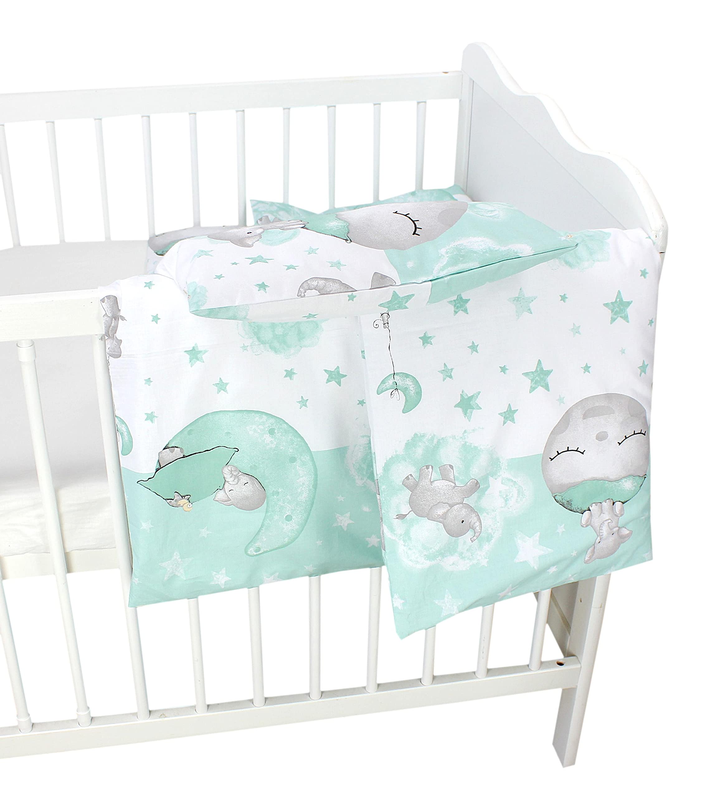 TupTam Set Biancheria Letto Bambini - 2 Elementi (Copripiumino 135x100cm + Federa), Motivo Luna E Elefante - Foto 5