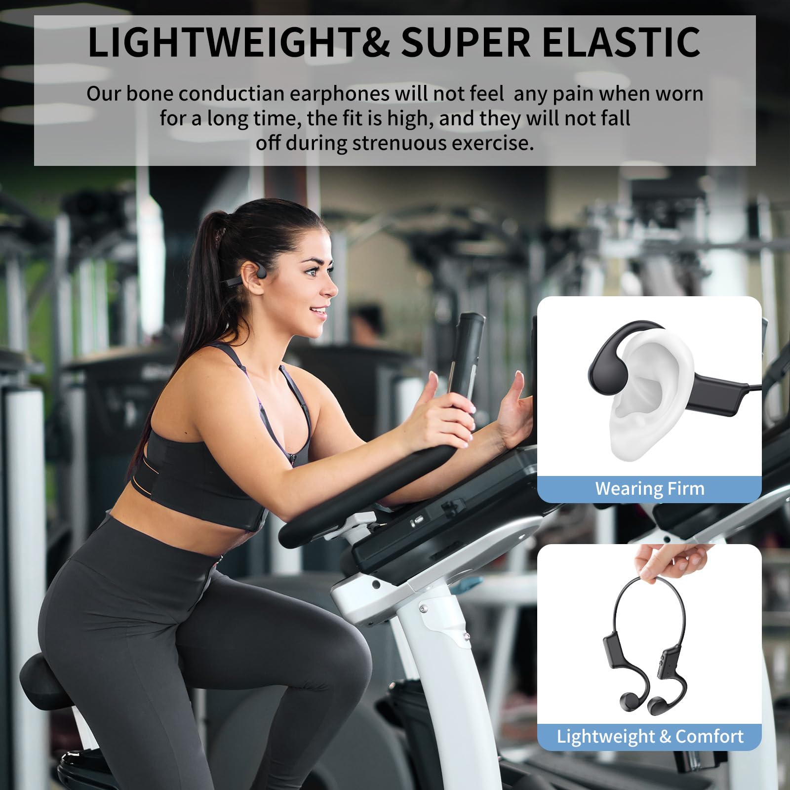 Casque Conduction Osseuse Bluetooth, Écouteur Conduction Osseuse Sans Fil Oreilles Ouvertes avec Micro, Open Ear Sport Étanche Conduction Casque pour Course à Pied, Sport, Cyclisme, Fitness (Noir)